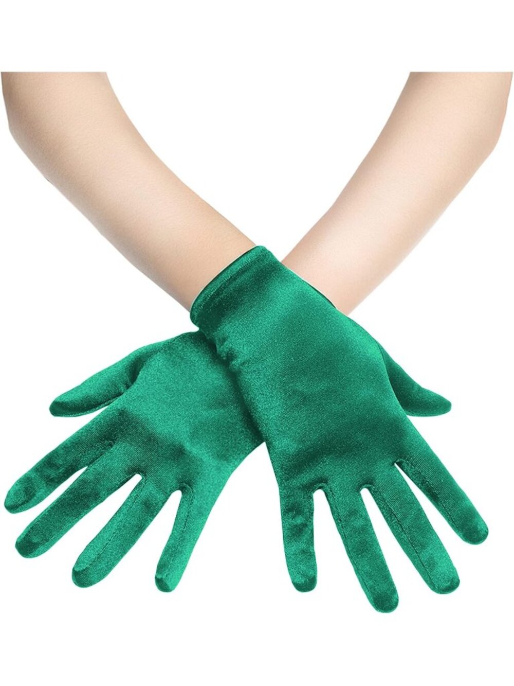 Women's Dark Green 1920s Bridal Tea Party Wedding Short Satin Opera Gloves